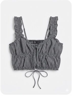 Zara dark navy blue & White Gingham Ruffle Strap Crop Top